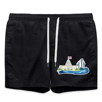 Belfast Skyline City Hall & Cranes UK - Badeshorts - Schwarz - Vorne - AI Model Male 185 light (185cm)
