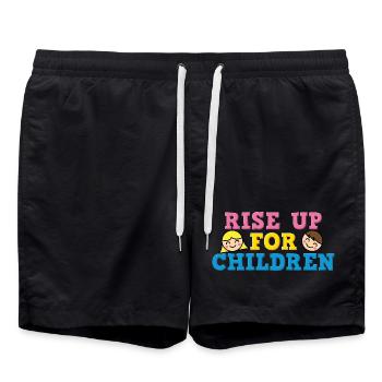 Graphique mignon de défense des enfants Rise Up For Children - Short de bain - noir - Devant - AI Model Male 185 light (185cm)