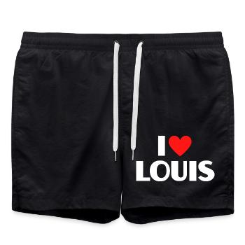 I Love Louis Red Heart Retro Statement - Swim Trunks - black - Front - AI Model Male 185 light (185cm)