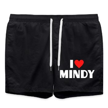 I Love Mindy Red Heart Retro Statement - Swim Trunks - black - Front - AI Model Male 185 light (185cm)