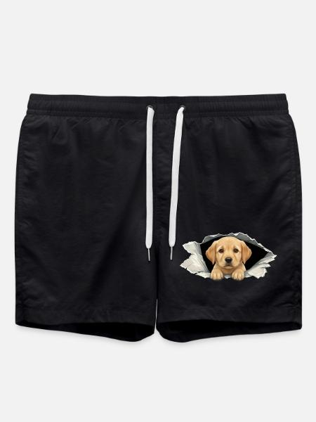 Peeking Golden Retriever Baby Welpe zerrissen Papier - Badeshorts - Schwarz