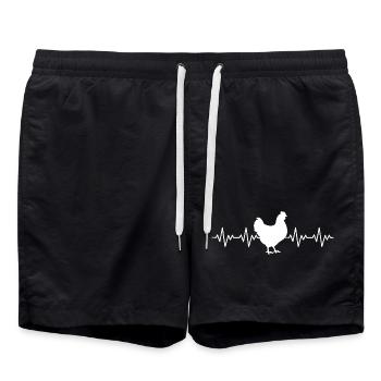 Hahn Gockel Henne EKG Herzschlag - Badeshorts - Schwarz - Vorne - AI Model Male 185 light (185cm)