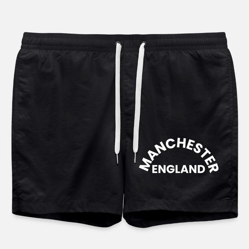 Manchester England Circle Text - Swim Trunks - black