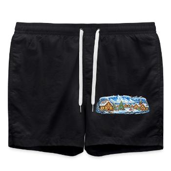 Winter village in Christmas splendour - Swim Trunks - black - Front - AI Model Male 185 light (185cm)