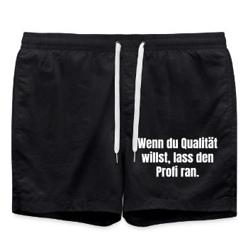 Profi Qualität Typo Poster - Badeshorts - Schwarz - Vorne - AI Model Male 185 light (185cm)