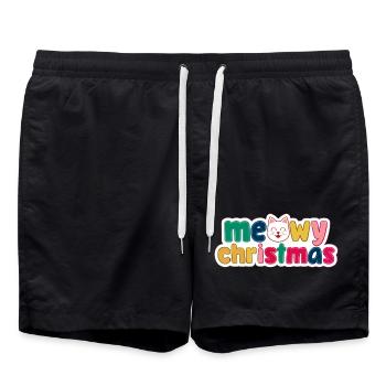 Noël chat - Noël miaulé - Short de bain - noir - Devant - AI Model Male 185 light (185cm)