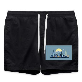 Sonnenstadt Skyline Illustration - Badeshorts - Schwarz - Vorne - AI Model Male 185 light (185cm)
