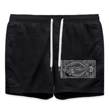 Vintage Flatfish Woodcut – Coastal Angler - Swim Trunks - black - Front - AI Model Male 185 light (185cm)