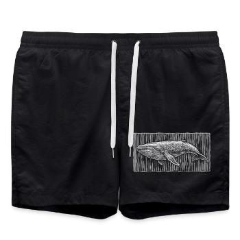 Vintage Blue Whale Woodcut – Majestic Ocean Giant - Swim Trunks - black - Front - AI Model Male 185 light (185cm)