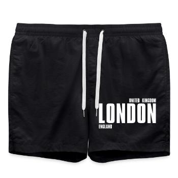 London Typographic Emblem - Swim Trunks - black - Front - AI Model Male 185 light (185cm)