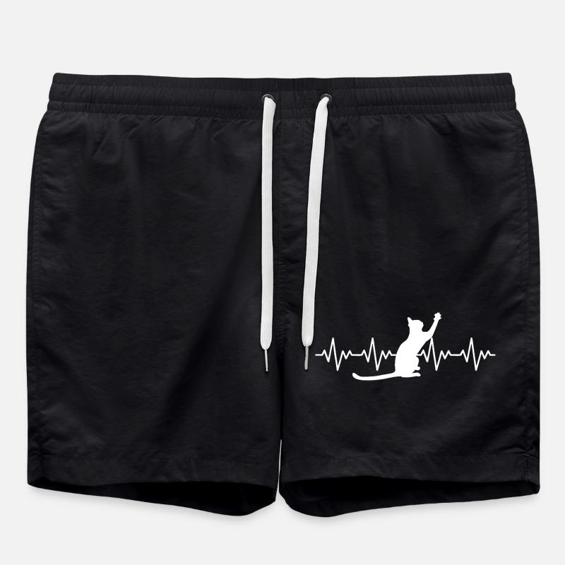 Cat ECG Heart Rate Heartbeat - Swim Trunks - black