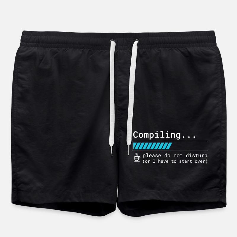 Lustiges Programmierer T-Shirt - Compiling Please  - Badeshorts - Schwarz