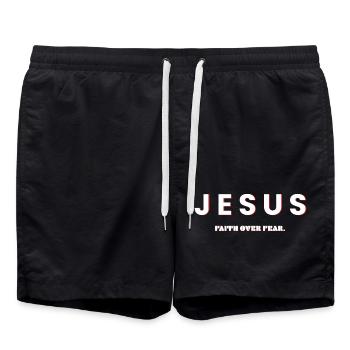 jesus, faith over fear - christliches design - Badeshorts - Schwarz - Vorne - AI Model Male 185 light (185cm)