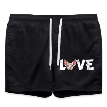 Sphynx Cat Love Hairless Kitten Art Cat Mom Dad - Swim Trunks - black - Front - AI Model Male 185 light (185cm)