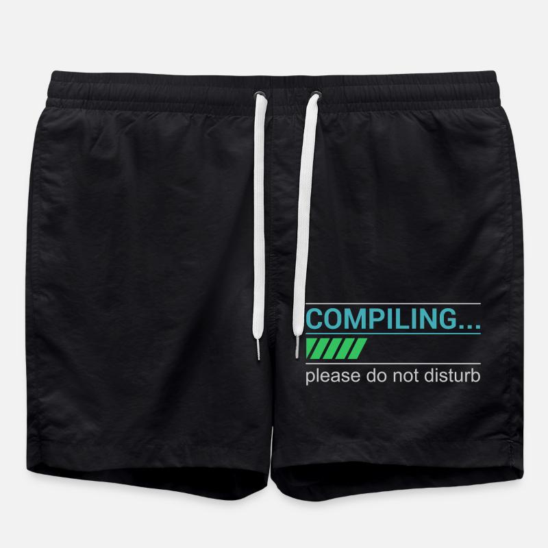 Funny Programmer T-Shirt - Compiling Please - Swim Trunks - black