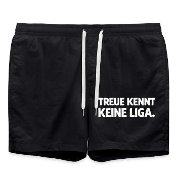 Treue kennt keine Liga – Fußball Statement Shirt - Badeshorts - Schwarz - Vorne - AI Model Male 185 light (185cm)
