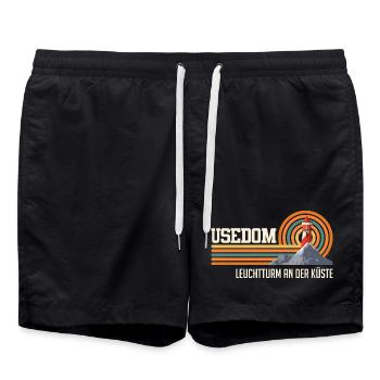 USEDOM LIGHTHOUSE ON THE COAST Fun - Swim Trunks - black - Front - AI Model Male 185 light (185cm)
