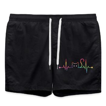 ECG Coloré du battement cardiaque du chat - Ligne de vie artistique pour chat - Short de bain - noir - Devant - AI Model Male 185 light (185cm)
