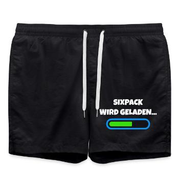 Sixpack wird geladen - Fitness Fortschritt - Badeshorts - Schwarz - Vorne - AI Model Male 185 light (185cm)