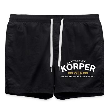 Körper braucht Haare Spruchshirt - Badeshorts - Schwarz - Vorne - AI Model Male 185 light (185cm)