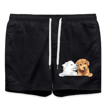 White Swiss Shepherd and Golden Retriever - Swim Trunks - black - Front - AI Model Male 185 light (185cm)