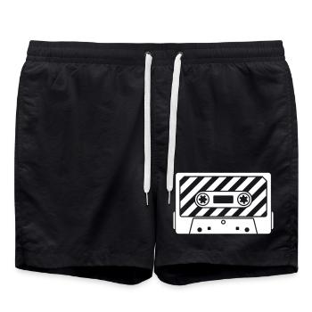Cassette Retro Mixtape – Music Cult Motif - Swim Trunks - black - Front - AI Model Male 185 light (185cm)