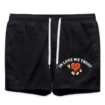 In Love We Trust – Retro Cartoon Herz Design - Badeshorts - Schwarz - Vorne - AI Model Male 185 light (185cm)
