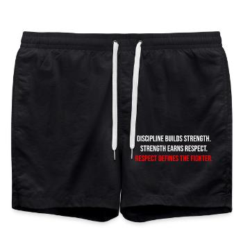 Fight Forge: Discipline & Strength Fighter Quote - Badeshorts - Schwarz - Vorne - AI Model Male 185 light (185cm)