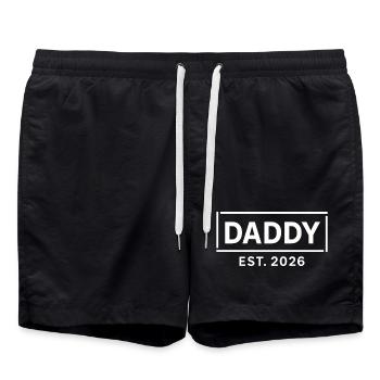 Daddy Est 2026 – Bold Typo Print - Swim Trunks - black - Front - AI Model Male 185 light (185cm)