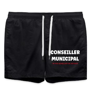 Conseiller Municipal Typo Noir Bold - Short de bain - noir - Devant - AI Model Male 185 light (185cm)