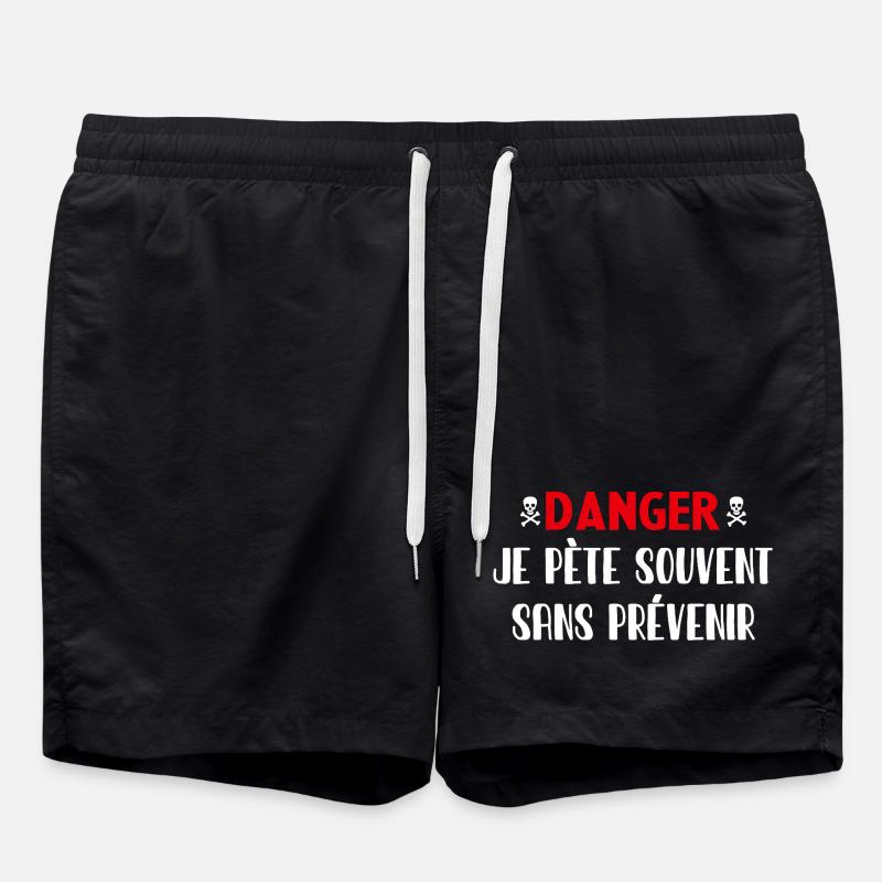 Danger Fart without warning - Swim Trunks - black