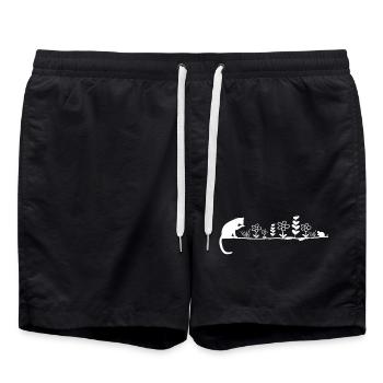Garten-Silhouette: Katze, Maus & Blumen - Badeshorts - Schwarz - Vorne - AI Model Male 185 light (185cm)