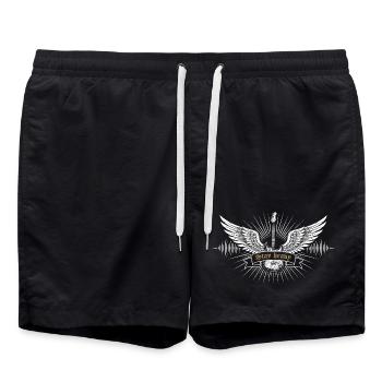 Stay Heavy Guitar – Rock & Metal Flügel Design - Badeshorts - Schwarz - Vorne - AI Model Male 185 light (185cm)