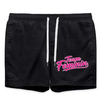 Team Feminin – Pink Girl Power Statement Design - Badeshorts - Schwarz - Vorne - AI Model Male 185 light (185cm)