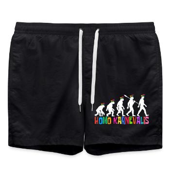 Homo Karnevalis | Evolution der Narren, Fastnacht - Badeshorts - Schwarz - Vorne - AI Model Male 185 light (185cm)