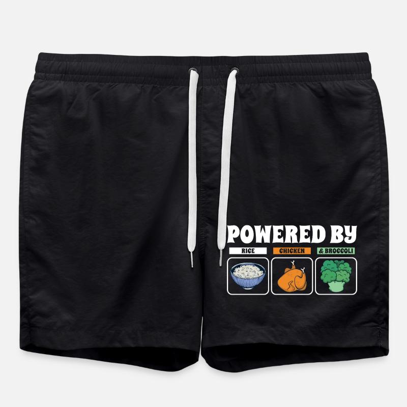 Powered By Rice Chicken Broccoli - Swim Trunks - black