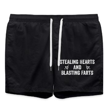 Herzenstehler & Pups-Meister Lustiges Kinder Desig - Badeshorts - Schwarz - Vorne - AI Model Male 185 light (185cm)