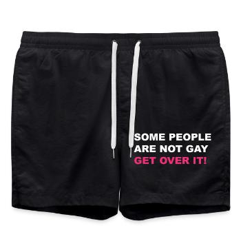 Some people are not gay get over it LGBTQ+ - Swim Trunks - black - Front - AI Model Male 185 light (185cm)