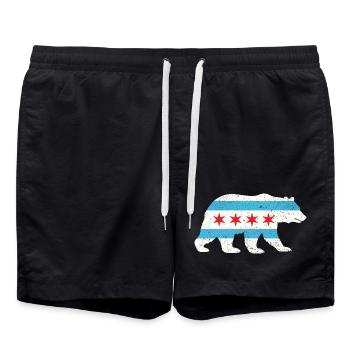 Chicago Flag Bear Pride Nature City Fusion - Badeshorts - Schwarz - Vorne - AI Model Male 185 light (185cm)