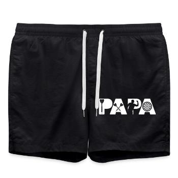 Papa Dart Master lustiger Silhouetten-Dartspieler - Badeshorts - Schwarz - Vorne - AI Model Male 185 light (185cm)