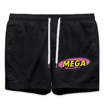 Mega comic retro lettering word - Swim Trunks - black - Front - AI Model Male 185 light (185cm)