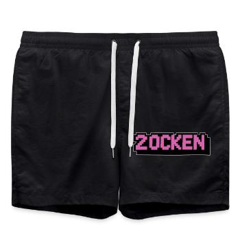 Zocken Gamer Retro Geek Mädchen - Badeshorts - Schwarz - Vorne - AI Model Male 185 light (185cm)