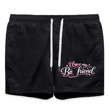 J’aime mon couple de cœur avec lettres. - Short de bain - noir - Devant - AI Model Male 185 light (185cm)