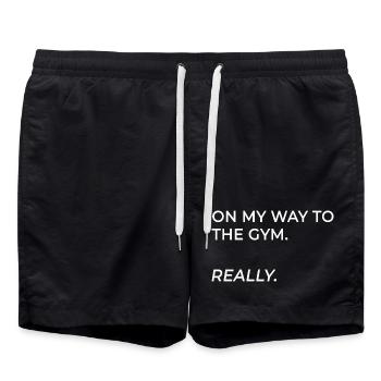 On My Way to the Gym – Really - Swim Trunks - black - Front - AI Model Male 185 light (185cm)