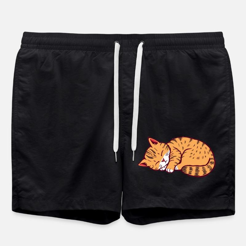 sleeping cat kitten tiger cat - Swim Trunks - black