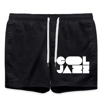 Bold cool jazz logo design - Swim Trunks - black - Front - AI Model Male 185 light (185cm)