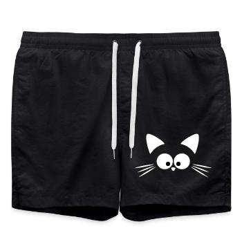 Süße weiße Katze | Kawaii Minimal T-Shirt - Badeshorts - Schwarz - Vorne - AI Model Male 185 light (185cm)