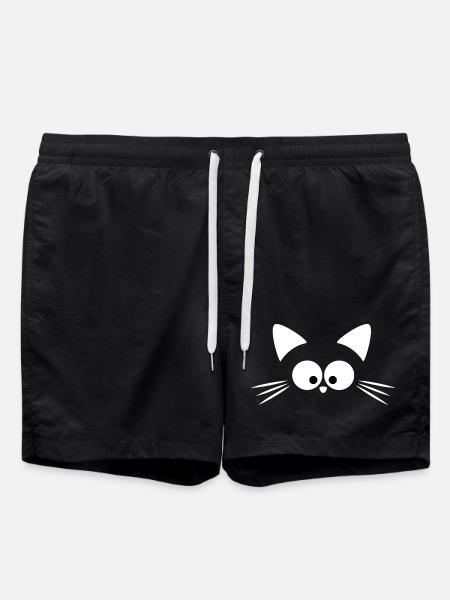 Chat Blanc Mignon | Tee-Shirt Kawaii Minimal - Short de bain - noir