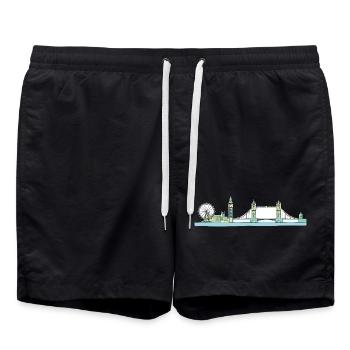 London City Skyline Tower Bridge Line Art - Badeshorts - Schwarz - Vorne - AI Model Male 185 light (185cm)