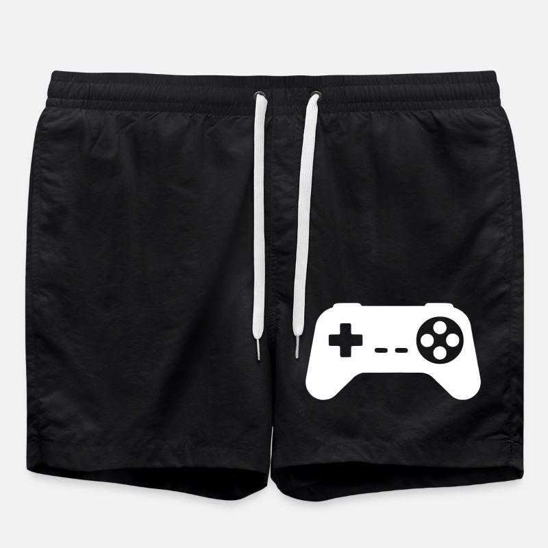 Retro Gamepad Silhouette - Swim Trunks - black